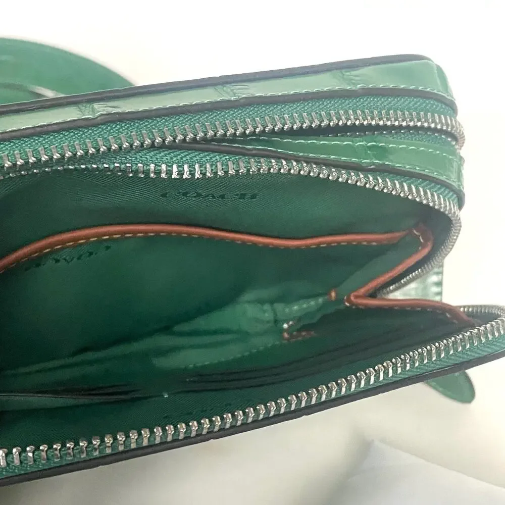 Coach Charter Crossbody 19 CW431 Ivy Green Croc Leather Double Zip